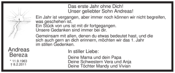 Traueranzeige von Andreas Bereza von WESTFÄLISCHER ANZEIGER