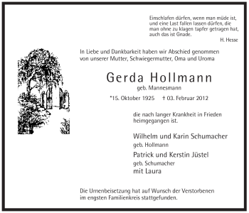 Traueranzeige von Gerda Hollmann von WESTFÄLISCHER ANZEIGER
