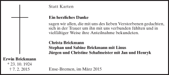 Traueranzeige von Erwin Brickmann von MZV