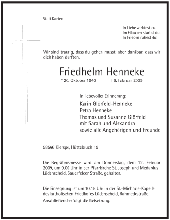 Traueranzeige von Friedhelm Henneke von WESTFÄLISCHER ANZEIGER