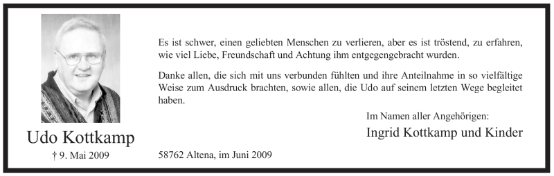 Traueranzeige für Udo Kottkamp vom 20.06.2009 aus WESTFÄLISCHER ANZEIGER