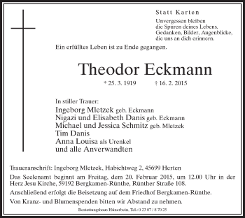 Traueranzeige von Theodor Eckmann von MZV