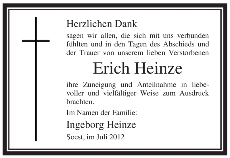  Traueranzeige für Erich Heinze vom 28.07.2012 aus WESTFÄLISCHER ANZEIGER