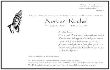 Traueranzeige von Norbert Kachel von WESTFÄLISCHER ANZEIGER