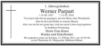 Traueranzeige von Werner Parpart von WESTFÄLISCHER ANZEIGER