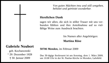 Traueranzeige von Gabriele Neubert von WESTFÄLISCHER ANZEIGER