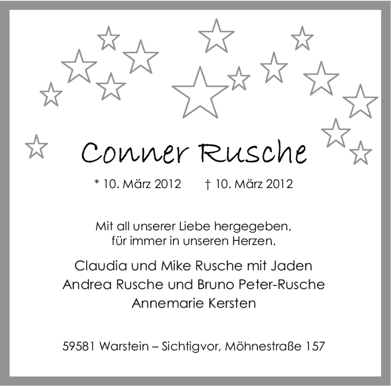  Traueranzeige für Conner Rusche vom 19.03.2012 aus WESTFÄLISCHER ANZEIGER