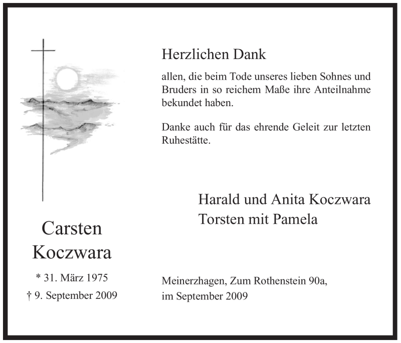 Traueranzeige für Carsten Koczwara vom 19.09.2009 aus WESTFÄLISCHER ANZEIGER