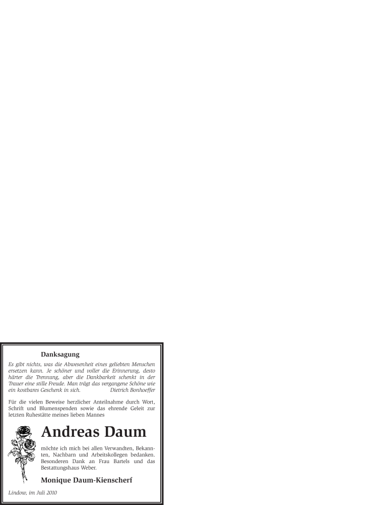  Traueranzeige für Andreas Daum vom 31.07.2010 aus WESTFÄLISCHER ANZEIGER