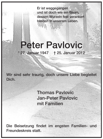 Traueranzeige von Peter Pavlovic von WESTFÄLISCHER ANZEIGER