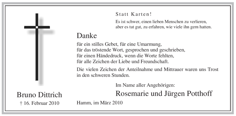  Traueranzeige für Bruno Dittrich vom 27.03.2010 aus WESTFÄLISCHER ANZEIGER