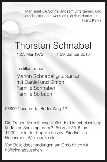 Traueranzeige von Thorsten Schnabel von MZV