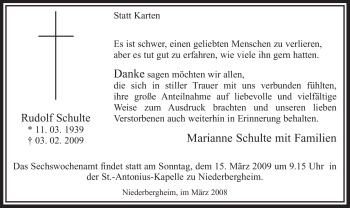 Traueranzeige von Rudolf Schulte von WESTFÄLISCHER ANZEIGER