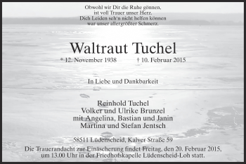 Traueranzeige von Waltraut Tuchel von MZV