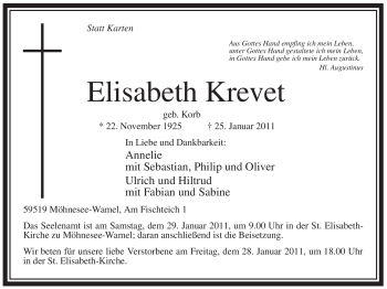 Traueranzeige von Elisabeth Krevet von WESTFÄLISCHER ANZEIGER