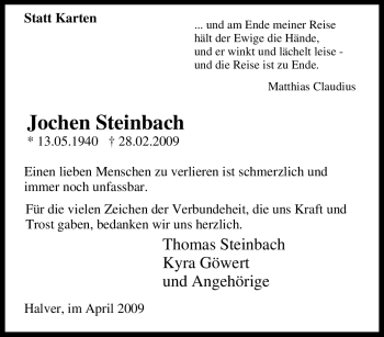 Traueranzeige von Jochen Steinbach von WESTFÄLISCHER ANZEIGER