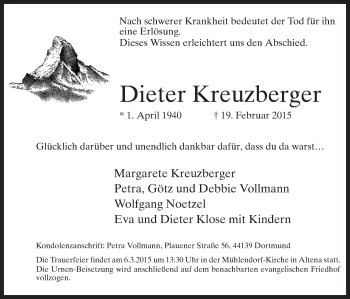 Traueranzeige von Dieter Kreuzberger von MZV
