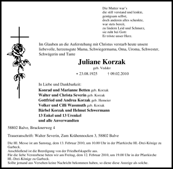 Traueranzeige von Juliane Korzak von WESTFÄLISCHER ANZEIGER