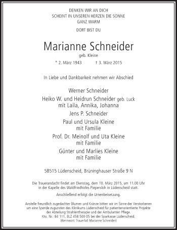 Traueranzeige von Marianne Schneider von MZV