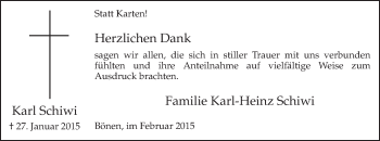 Traueranzeige von Karl Schiwi von MZV