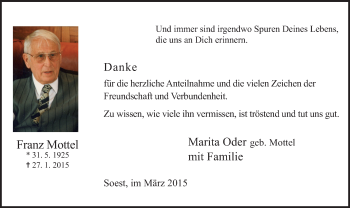 Traueranzeige von Franz Mottel von MZV
