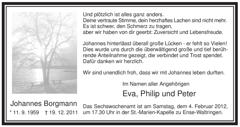  Traueranzeige für Johannes Borgmann vom 28.01.2012 aus WESTFÄLISCHER ANZEIGER