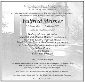 Traueranzeige von Walfried Meisner von WESTFÄLISCHER ANZEIGER