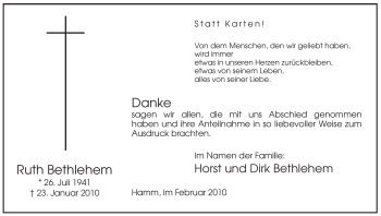 Traueranzeige von Ruth Bethlehem von WESTFÄLISCHER ANZEIGER