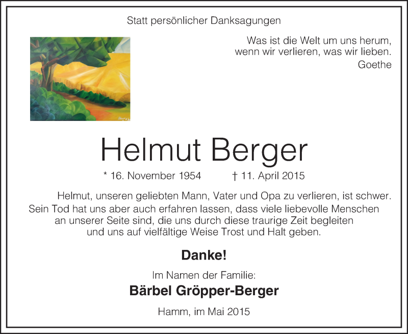  Traueranzeige für Helmut Berger vom 23.05.2015 aus MZV
