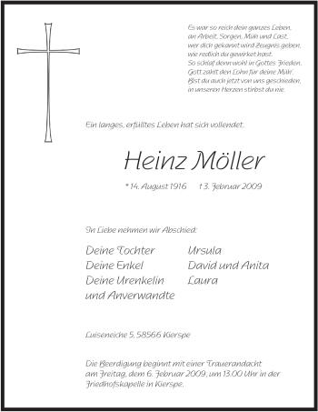 Traueranzeige von Heinz Möller von WESTFÄLISCHER ANZEIGER