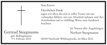 Traueranzeige von Gertrud Steegmanns von WESTFÄLISCHER ANZEIGER
