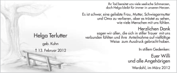 Traueranzeige von Helga Terlutter von WESTFÄLISCHER ANZEIGER