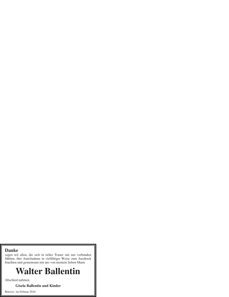  Traueranzeige für Walter Ballentin vom 13.02.2010 aus WESTFÄLISCHER ANZEIGER