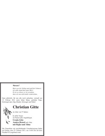 Traueranzeige von Christian Gitte von WESTFÄLISCHER ANZEIGER