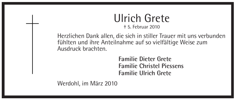  Traueranzeige für Ulrich Grete vom 20.03.2010 aus WESTFÄLISCHER ANZEIGER