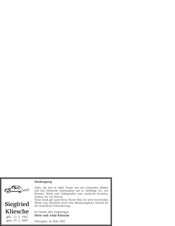 Traueranzeige von Siegfried Kliesche von WESTFÄLISCHER ANZEIGER