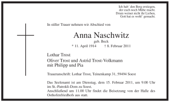 Traueranzeige von Anna Naschwitz von WESTFÄLISCHER ANZEIGER
