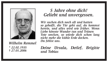Traueranzeige von Wilhelm Remmel von WESTFÄLISCHER ANZEIGER
