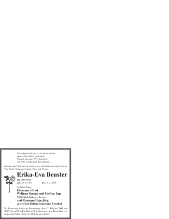 Traueranzeige von Erika-Eva Beuster von WESTFÄLISCHER ANZEIGER