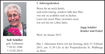 Traueranzeige von Sefi Schäfer von MZV