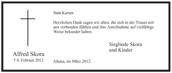 Traueranzeige von Alfred Skora von WESTFÄLISCHER ANZEIGER