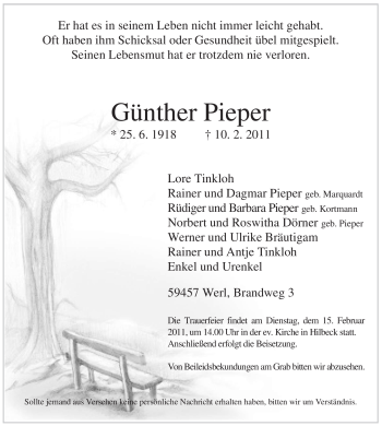 Traueranzeige von Günther Pieper von WESTFÄLISCHER ANZEIGER