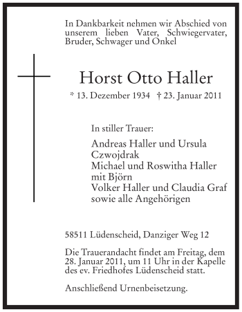 Traueranzeige von Horst Otto Haller von WESTFÄLISCHER ANZEIGER