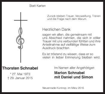 Traueranzeige von Thorsten Schnabel von MZV