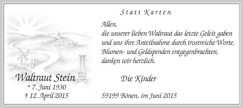  Traueranzeige für Waltraut Stein vom 06.06.2015 aus MZV