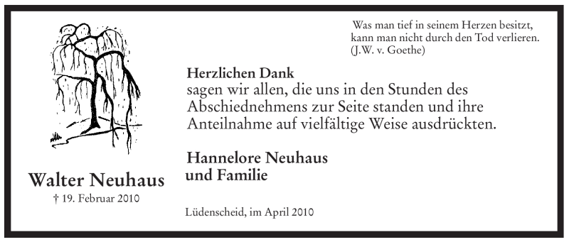  Traueranzeige für Walter Neuhaus vom 17.04.2010 aus WESTFÄLISCHER ANZEIGER