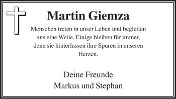 Traueranzeige von Martin Giemza von WESTFÄLISCHER ANZEIGER