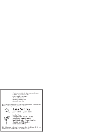 Traueranzeige von Lisa Schrey von WESTFÄLISCHER ANZEIGER