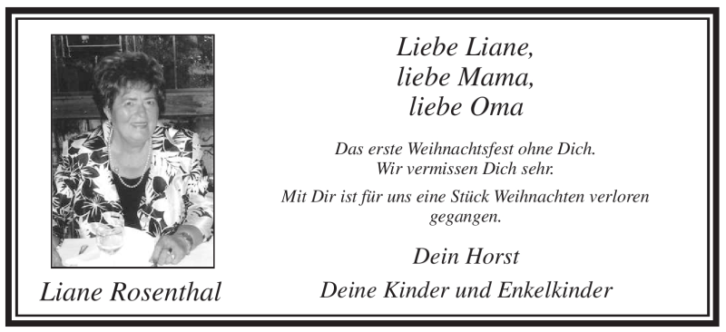  Traueranzeige für Liane Rosenthal vom 24.12.2010 aus WESTFÄLISCHER ANZEIGER