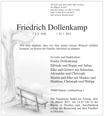 Traueranzeige von Friedrich Dollenkamp von WESTFÄLISCHER ANZEIGER